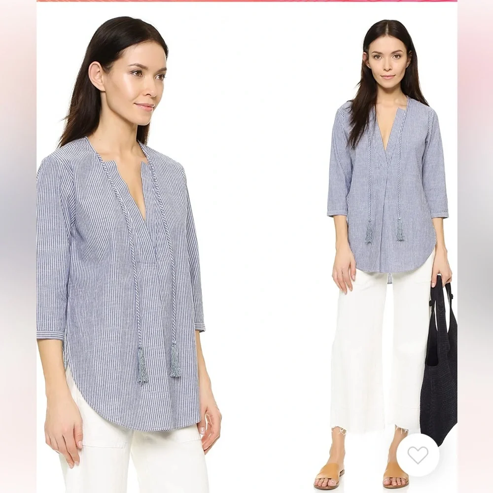 Shakuhachi Stripe Chambray Kaftan Top - Picture 2 of 14